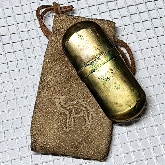 Vintage RJR RJ Reynolds Tobacco Brass #5 Camel Lighter in Suede Drawstring Bag - Picture 10 of 10